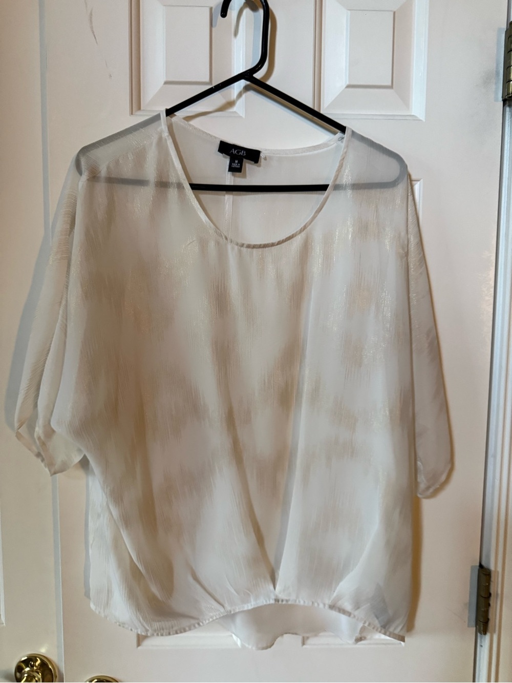 AGB Sheer Ivory Short Sleeve Blouse
